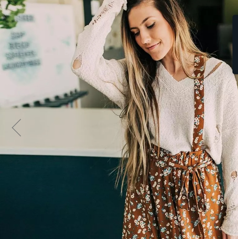 NWT Willow + Root Floral Overall Skirt L
